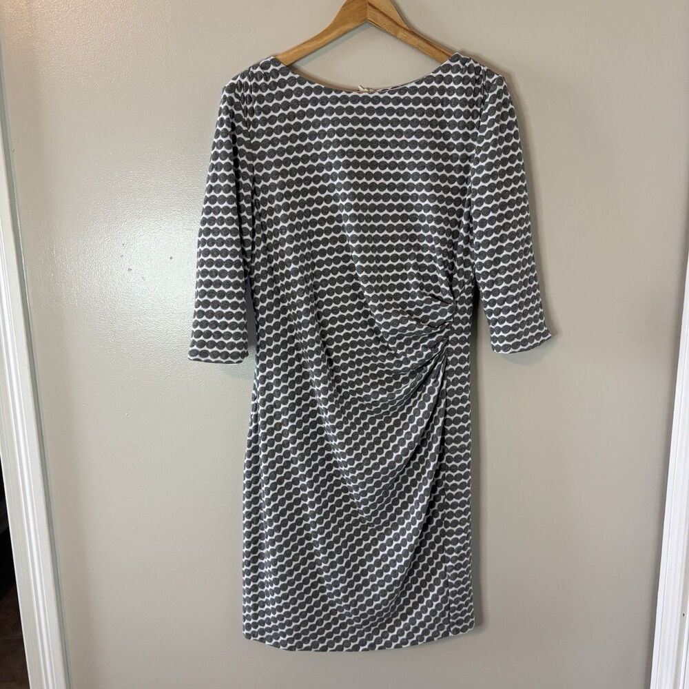 Coldwater Creek Ruched Dress Gray White Polka Dot Career Office Mature Sz 14